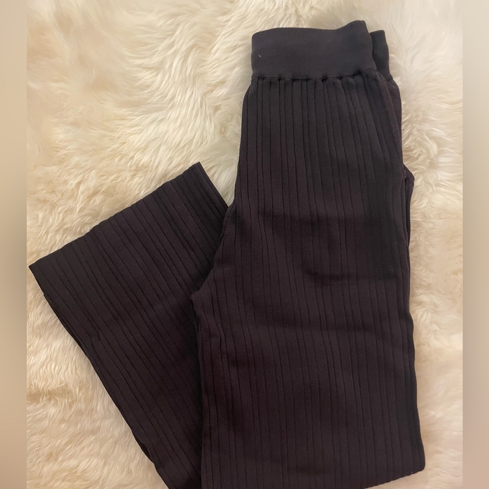 Women wide leg knit pants high waist two pockets thick quality